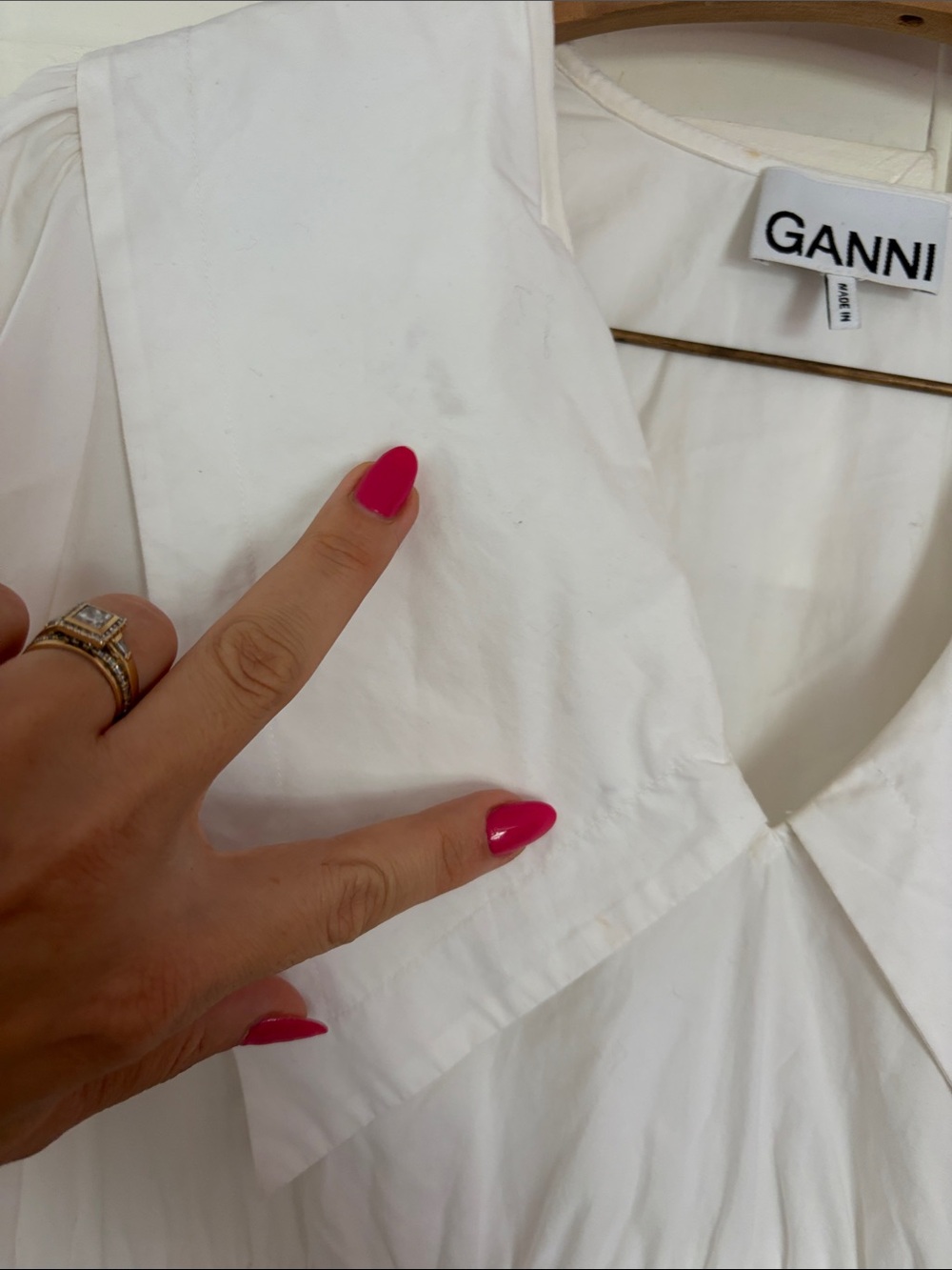 GANNI Organic Cotton Poplin Oversized Collar White Mini Dress XS 36 - Picture 7 of 11